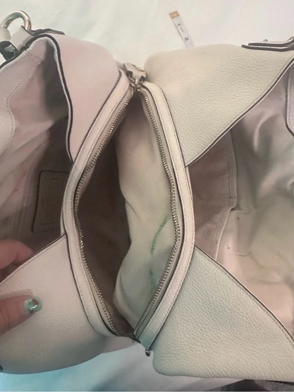 Coach Edie White Pebble Leather Floral Stud Shoulder Tote